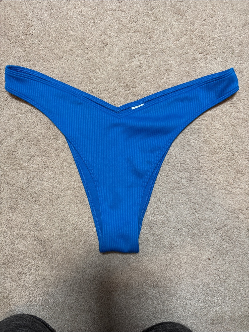 HOLLISTER Swim Ribbed Blue V-Front Bikini Bottom,size L